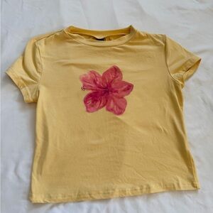 Yellow Tee with Pink Floral Graphic